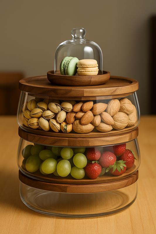 Stackable glass food jar with natural wood lid – pantry and snack organizer